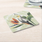 Palm Blätter mit Black Bird Rechteckiger Pappuntersetzer (angewinkelt)