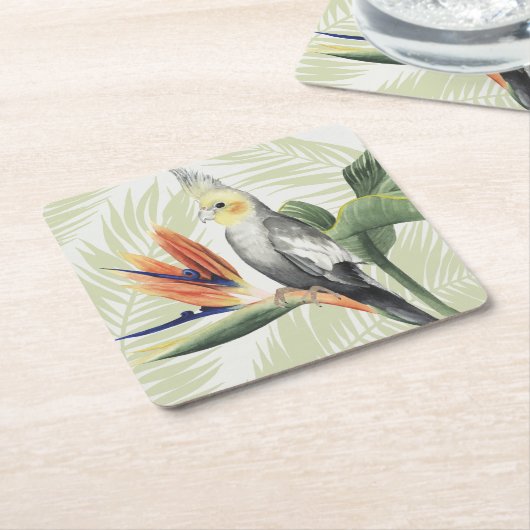 Palm Blätter mit Black Bird Rechteckiger Pappuntersetzer (angewinkelt)