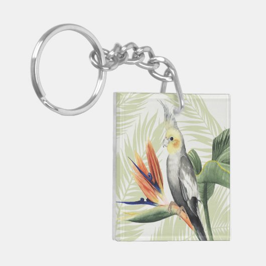 Palm Blätter mit Black Bird Schlüsselanhänger (Vorderseite links)