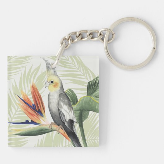 Palm Blätter mit Black Bird Schlüsselanhänger (Rückseite)