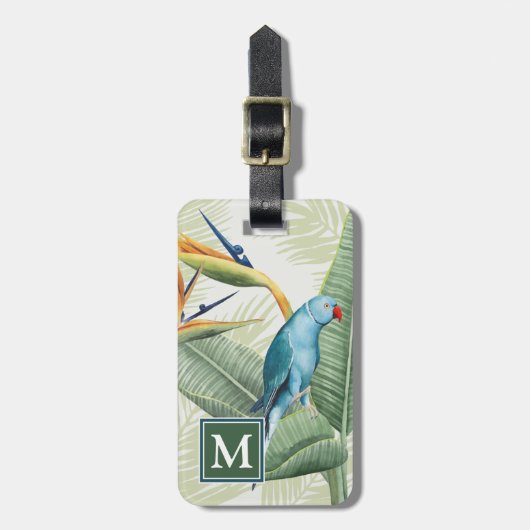 Palm-Blätter mit Blauem Vogel Gepäckanhänger (Vorderseite vertikal)