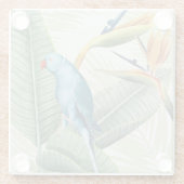 Palm-Blätter mit Blauem Vogel Glasuntersetzer (Rückseite)