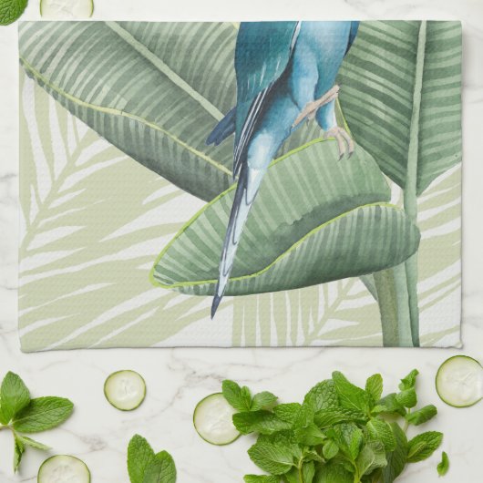Palm-Blätter mit Blauem Vogel Handtuch (Gefaltet)