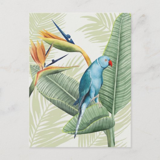 Palm-Blätter mit Blauem Vogel Postkarte (Vorderseite)