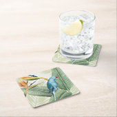 Palm-Blätter mit Blauem Vogel Rechteckiger Pappuntersetzer (Vor Ort)