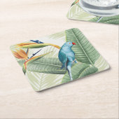 Palm-Blätter mit Blauem Vogel Rechteckiger Pappuntersetzer (angewinkelt)