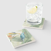 Palm-Blätter mit Blauem Vogel Steinuntersetzer (Seitenansicht)