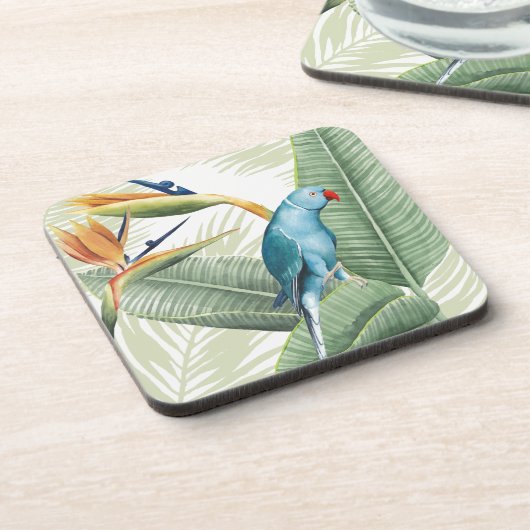 Palm-Blätter mit Blauem Vogel Untersetzer (Linke Seite)