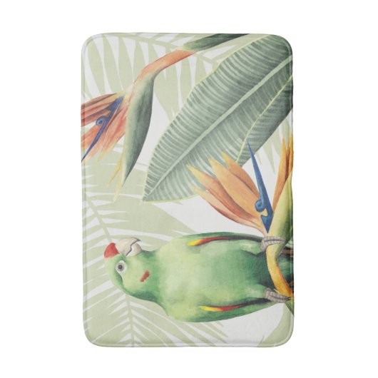 Palm-Blätter mit grünem Vogel Badematte (Vorderseite Vertikal)