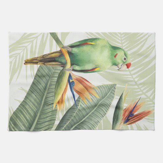 Palm-Blätter mit grünem Vogel Geschirrtuch (Horizontal)