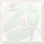 Palm-Blätter mit grünem Vogel Glasuntersetzer (Rückseite)