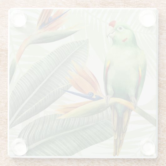 Palm-Blätter mit grünem Vogel Glasuntersetzer (Rückseite)