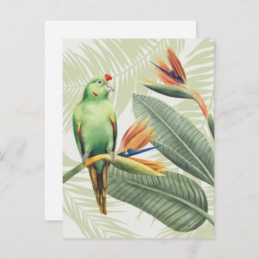 Palm-Blätter mit grünem Vogel Postkarte (Vorne/Hinten)