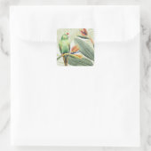 Palm-Blätter mit grünem Vogel Quadratischer Aufkleber (Tasche)