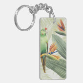 Palm-Blätter mit grünem Vogel Schlüsselanhänger (Vorderseite links)