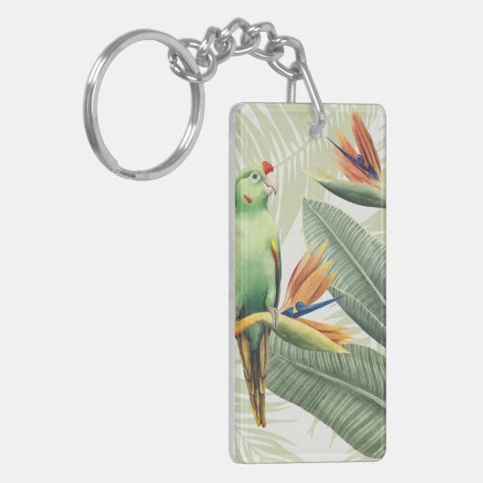 Palm-Blätter mit grünem Vogel Schlüsselanhänger (Vorderseite links)