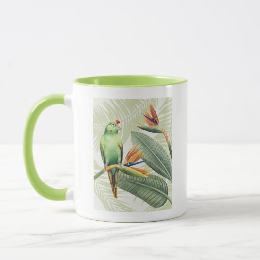 Palm-Blätter mit grünem Vogel Tasse (Links)