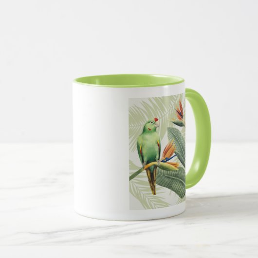 Palm-Blätter mit grünem Vogel Tasse (VorderseiteRechts)