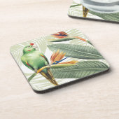 Palm-Blätter mit grünem Vogel Untersetzer (Linke Seite)