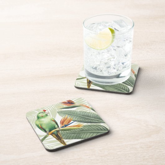 Palm-Blätter mit grünem Vogel Untersetzer (Rechte Seite)