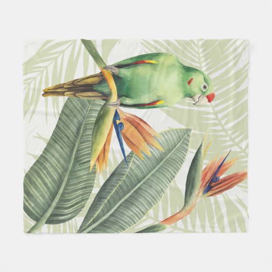 Palm-Blätter mit grünen Vögeln Fleecedecke (Vorderseite (Horizontal))