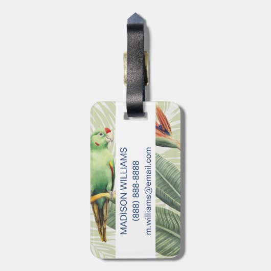 Palm-Blätter mit grünen Vögeln Gepäckanhänger (Rückseite vertikal)