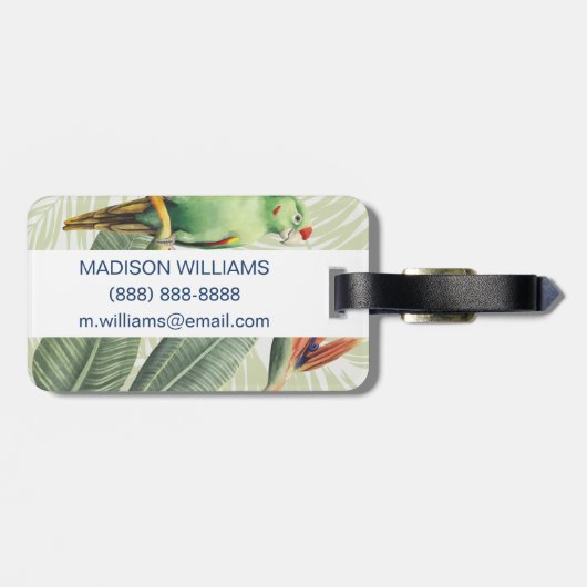 Palm-Blätter mit grünen Vögeln Gepäckanhänger (Rückseite horizontal)