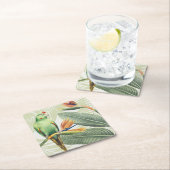 Palm-Blätter mit grünen Vögeln Rechteckiger Pappuntersetzer (Vor Ort)