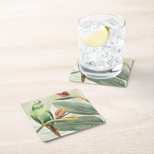 Palm-Blätter mit grünen Vögeln Rechteckiger Pappuntersetzer (Vor Ort)