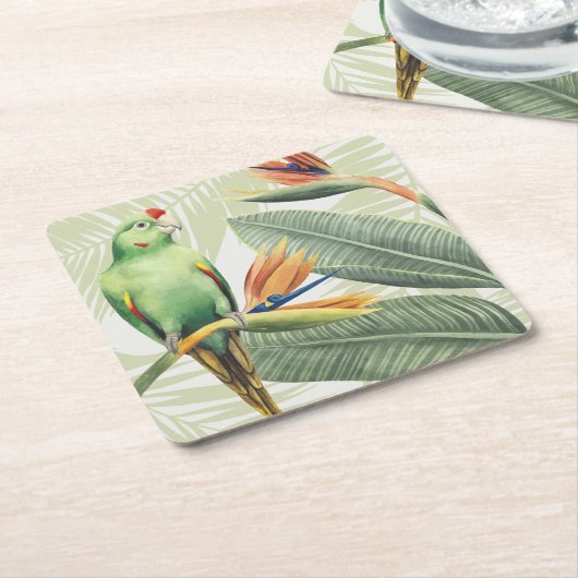 Palm-Blätter mit grünen Vögeln Rechteckiger Pappuntersetzer (angewinkelt)