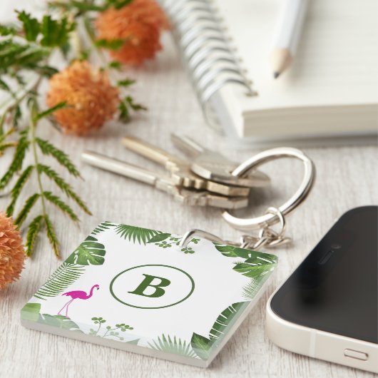 Palm Blätter Mit Monogramm Akryllischer Schlüssela Schlüsselanhänger (Vorderseite rechts)