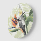Palm-Blätter mit schwarzem Vogel Große Wanduhr (Winkel)