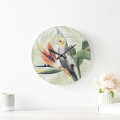 Palm-Blätter mit schwarzem Vogel Große Wanduhr (Zuhause)