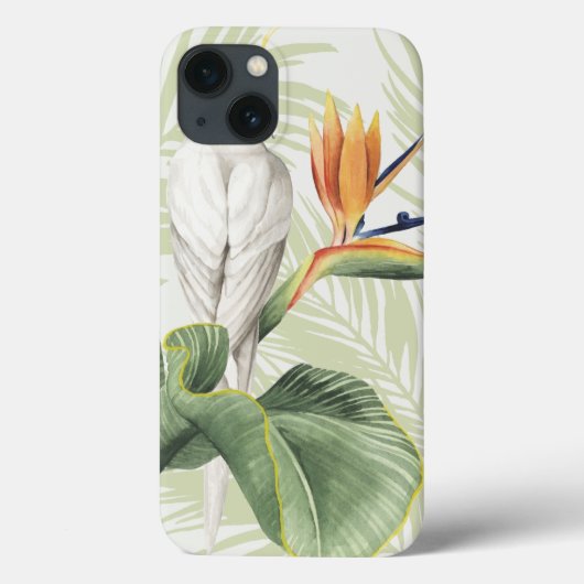 Palm-Blätter mit weißem Vogel Case-Mate iPhone Hülle (Rückseite)