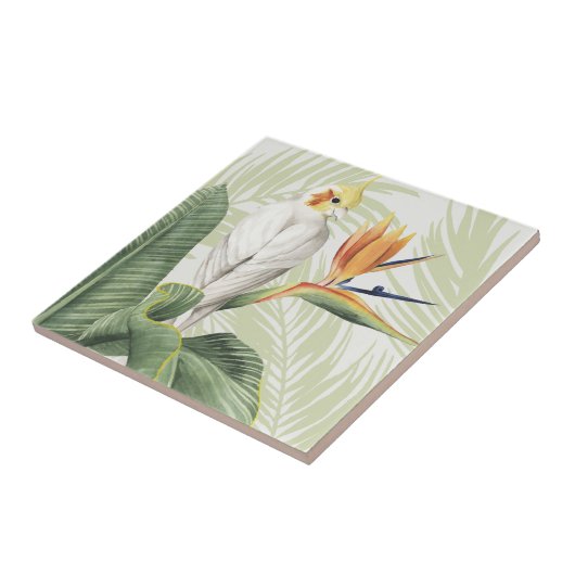 Palm-Blätter mit weißem Vogel Fliese (Seite)