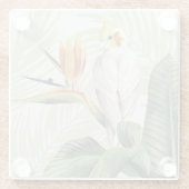 Palm-Blätter mit weißem Vogel Glasuntersetzer (Rückseite)