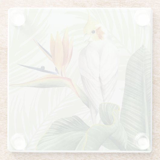 Palm-Blätter mit weißem Vogel Glasuntersetzer (Rückseite)