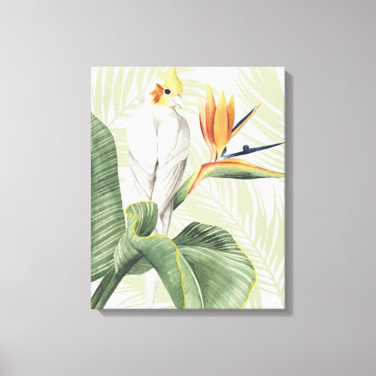 Palm-Blätter mit weißem Vogel Leinwanddruck (Vorderseite)