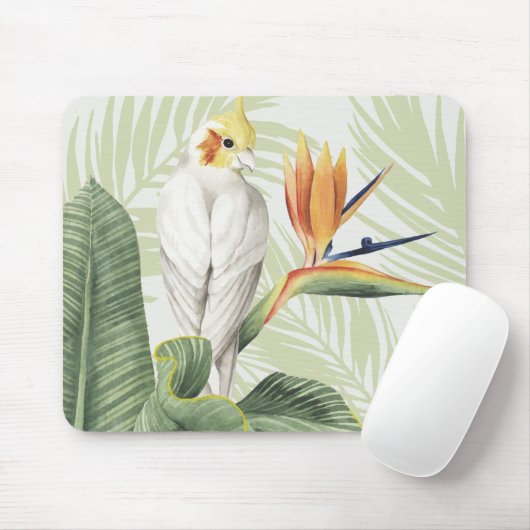 Palm-Blätter mit weißem Vogel Mousepad (Mit Mouse)