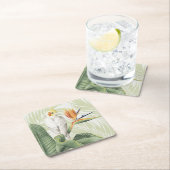 Palm-Blätter mit weißem Vogel Rechteckiger Pappuntersetzer (Vor Ort)