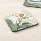 Palm-Blätter mit weißem Vogel Untersetzer (Linke Seite)