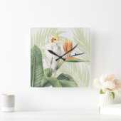 Palm-Blätter mit Weißgeflügel Quadratische Wanduhr (Zuhause)
