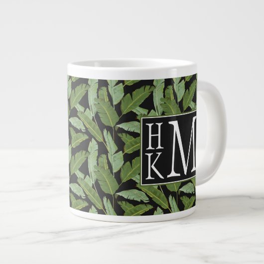 Palm-Blätter| Monogramm Jumbo-Tasse (Vorderseite Rechts)