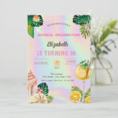 Palm Blätter Muscheln Cocktail Holographic Geburts Einladung (Stehend Vorderseite)
