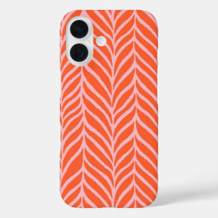 Palm Blätter Muster Orange & Pink iPhone 16 Hülle