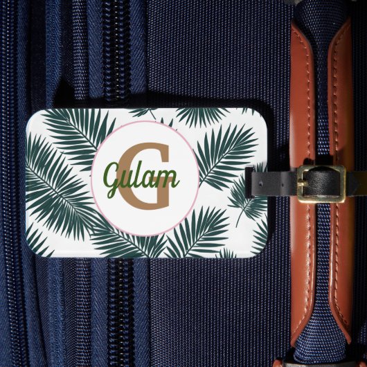 Palm Blätter Muster personalisierter Name und erst Gepäckanhänger (Vorderseite Insitu 4)
