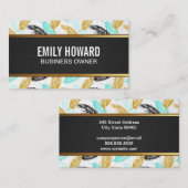 Palm-Blätter | Natürlich | Black Leather Gold Tria Visitenkarte (Vorne/Hinten)