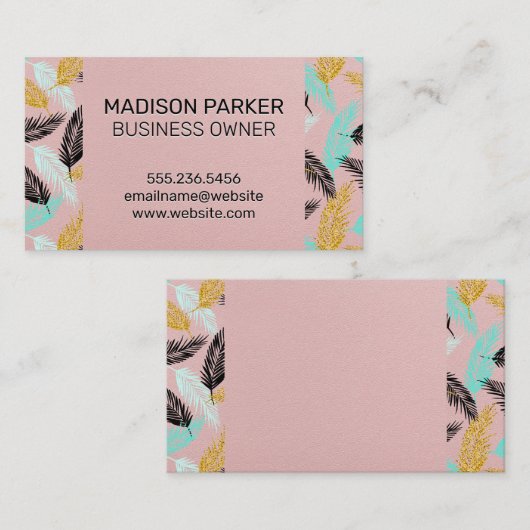 Palm-Blätter | Natürlich | Rosa Textur Visitenkarte (Vorne/Hinten)