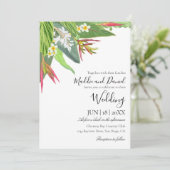 Palm Blätter Plumeria Tropical Elegante Hochzeit Einladung (Stehend Vorderseite)