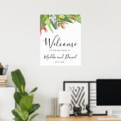 Palm Blätter Plumeria Tropical Elegante Willkommen Poster (Heimbüro)